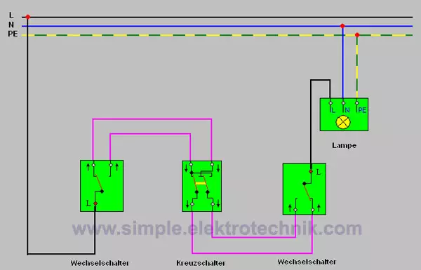 circuit diagram of a three-way switching circuit